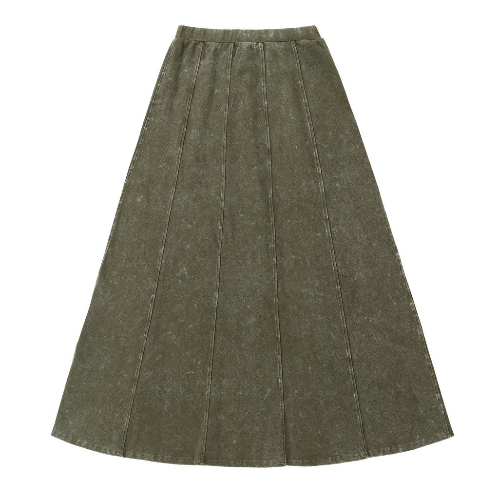 Green Wash Maxi Skirt With Stitching Details