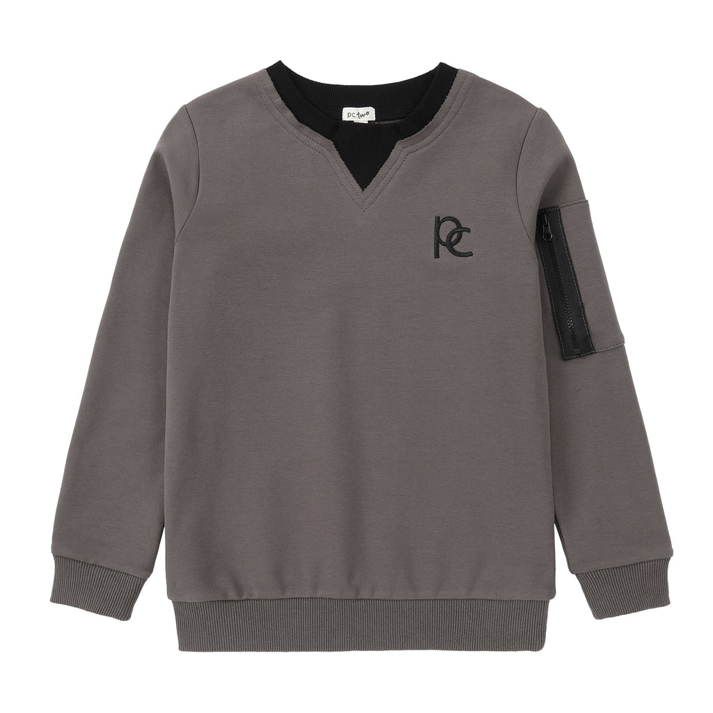 Grey Sweatshirt With Neck Detail
