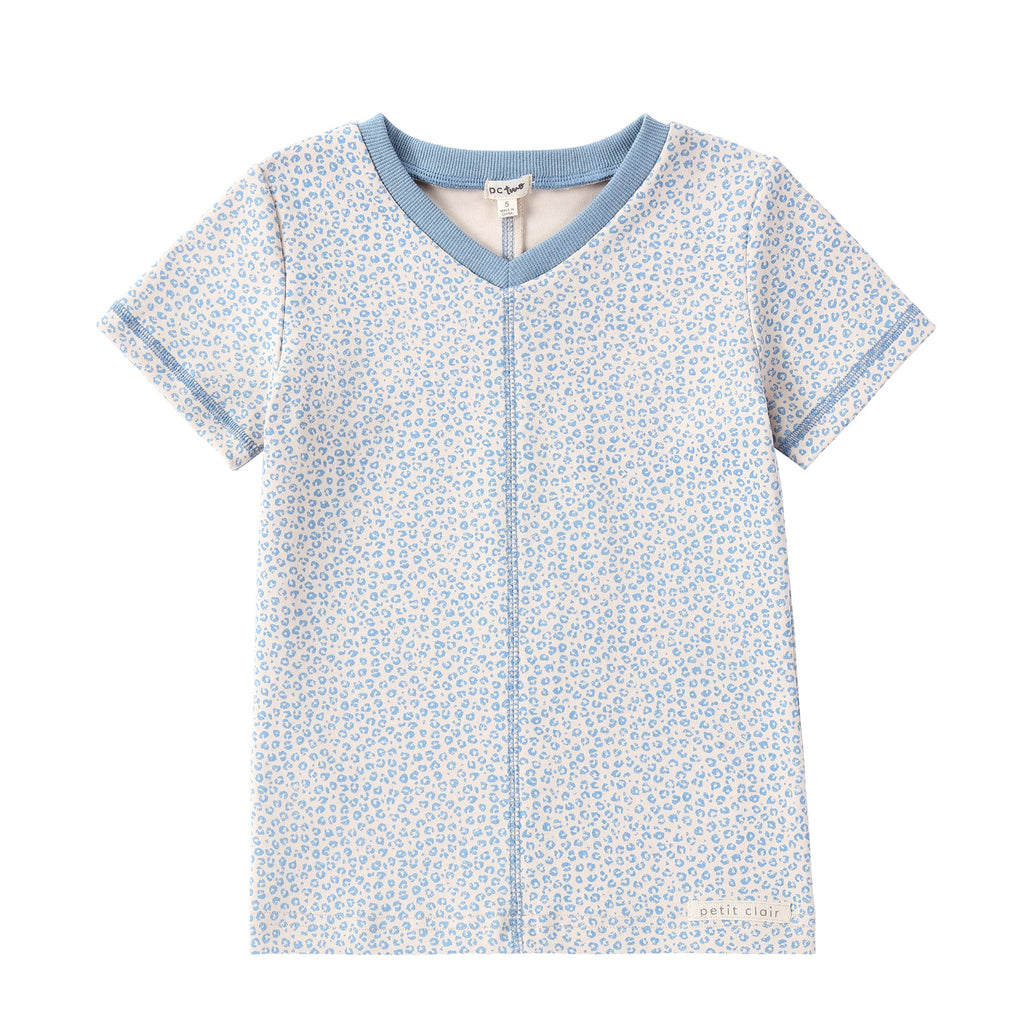 Baby V-neck Tan and Blue Leopard T-shirt