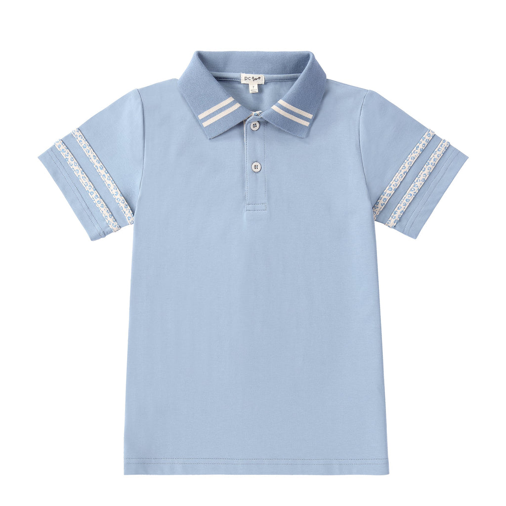 Blue Polo with Leopard Detail