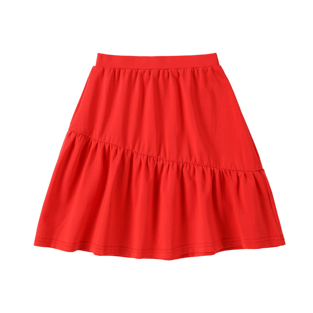 Asymmetrical Tiered Skirt in Red
