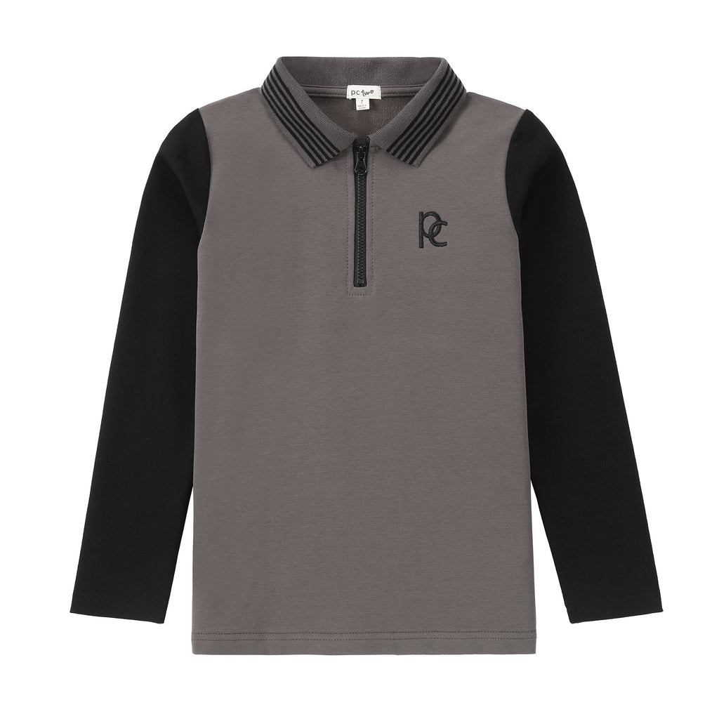 Grey and Black Colorblock Polo