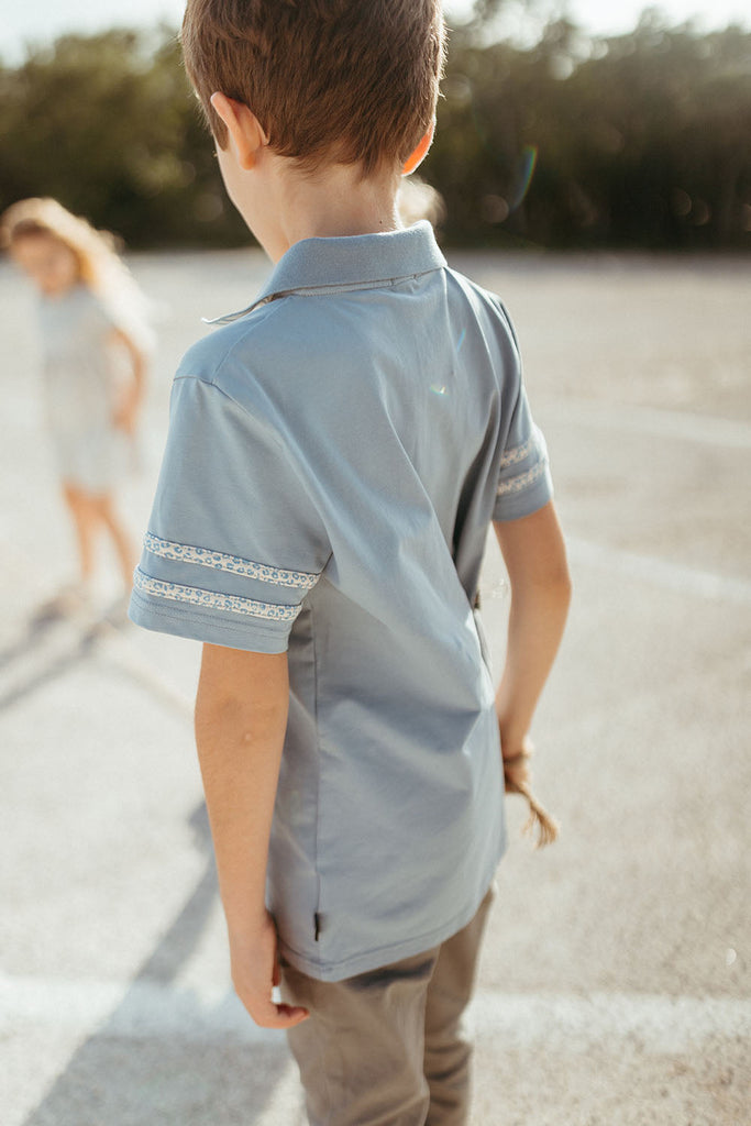 Blue Polo with Leopard Detail