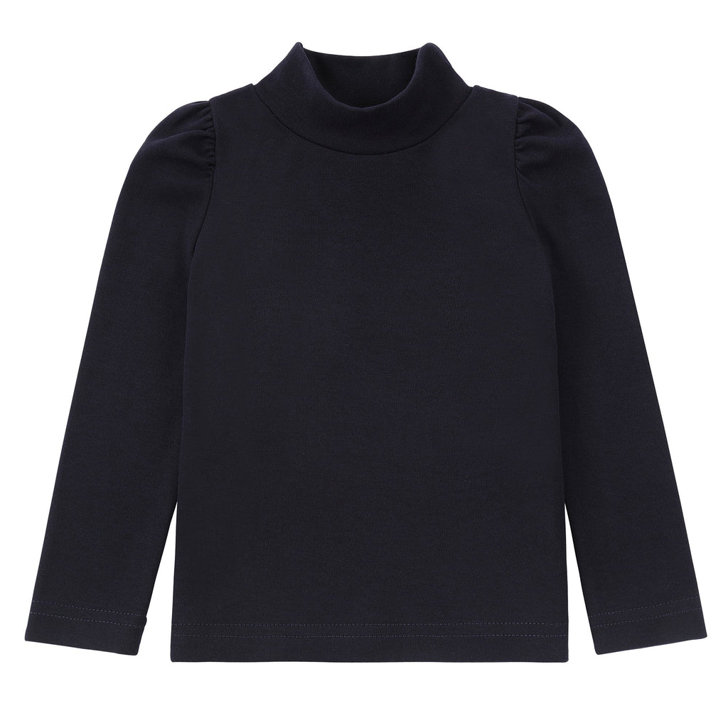 Blue Mock Neck Shirt With Puff Sleeves