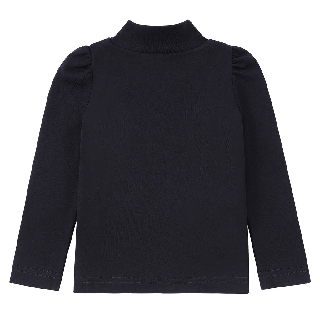 Blue Mock Neck Shirt With Puff Sleeves