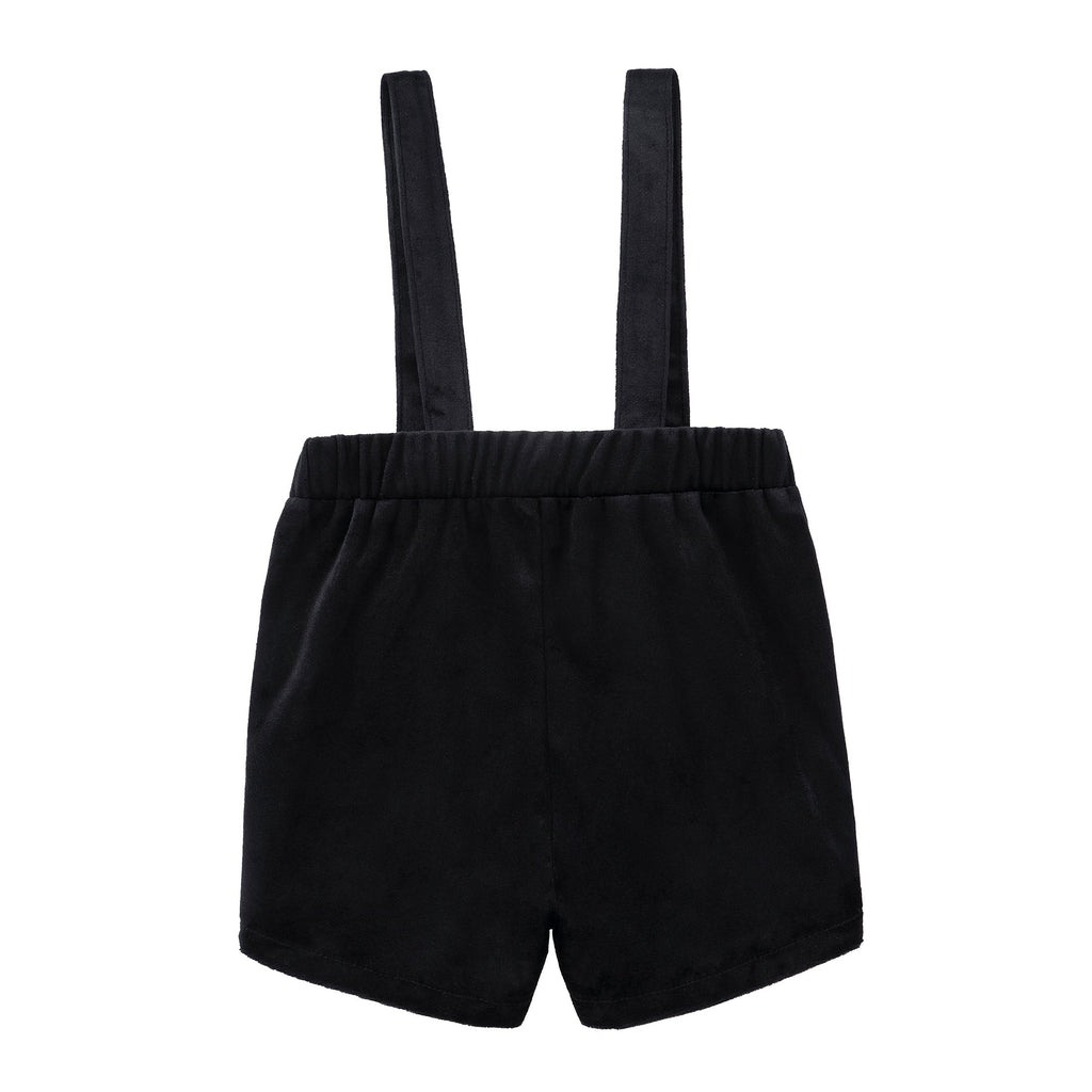 Black Velvet Suspender Shorts With Ivory Buttons