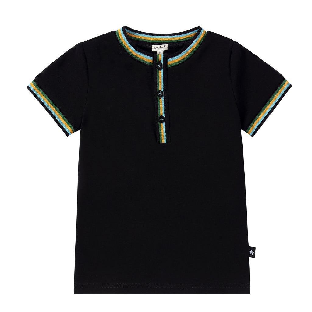 Black Henley with Ribbing Details