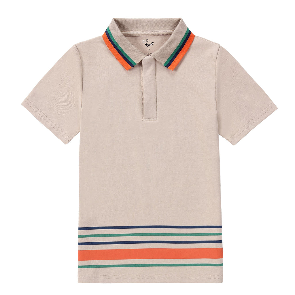 Tan Polo With Orange, Green & Navy Accents