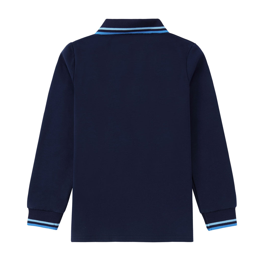Navy Blue Long Sleeve Polo With Bright Blue Accents