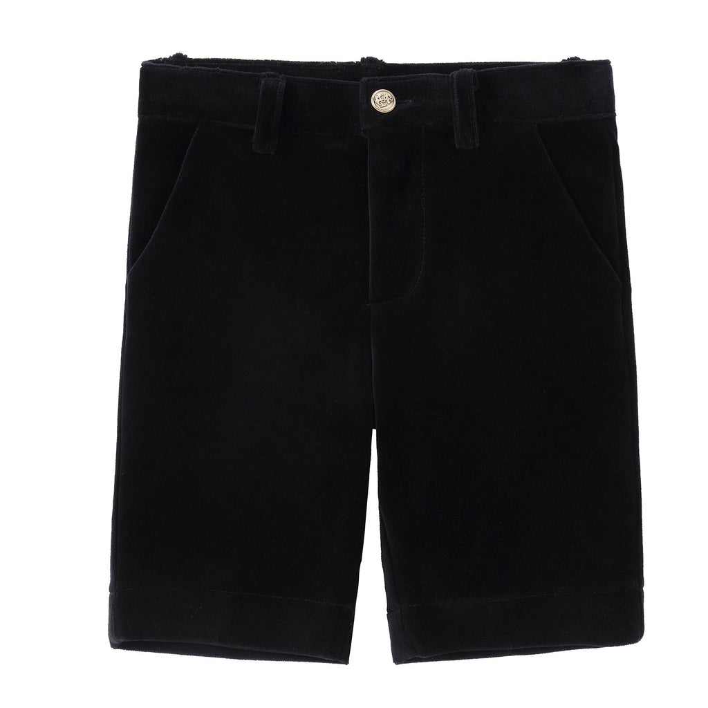 Black Velvet Shorts With Gold Buttons