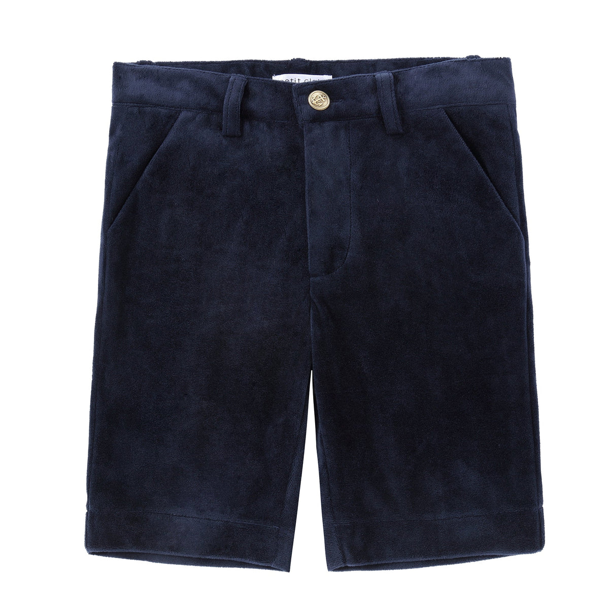 Navy Velvet Shorts With Gold Buttons | Petit Rack