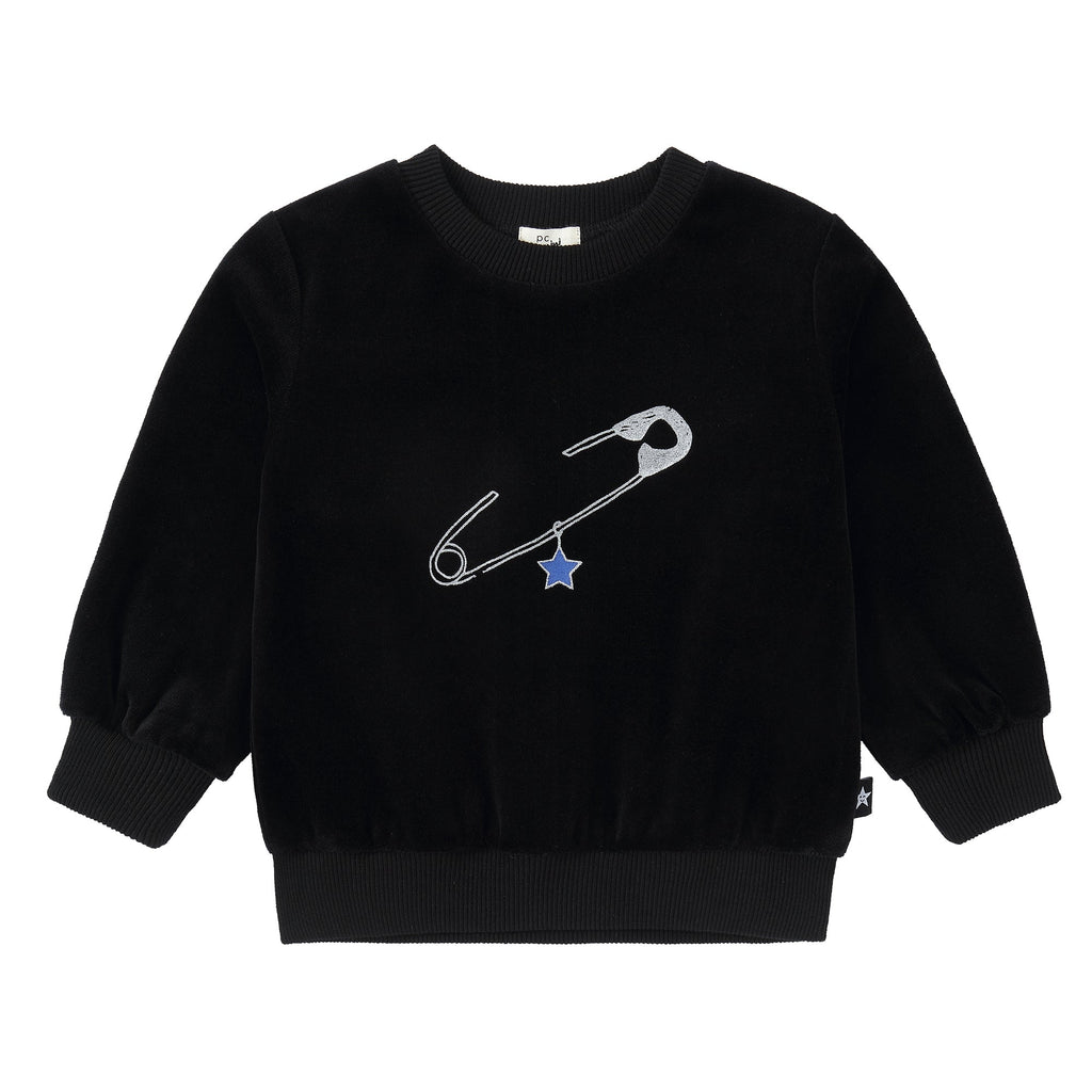 Black Velour Sweatshirt With Pin Print