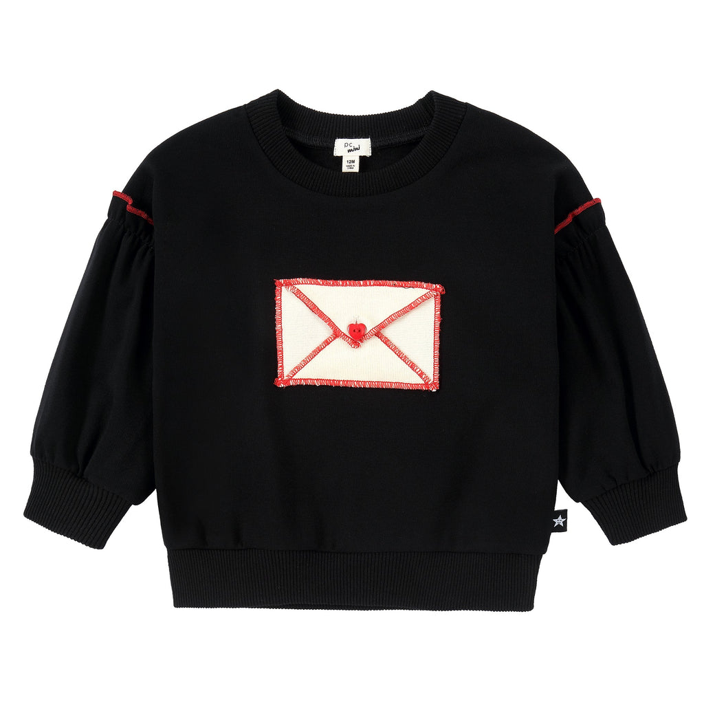 Black Ruffle Sweatshirt With Envelope Applique Detail