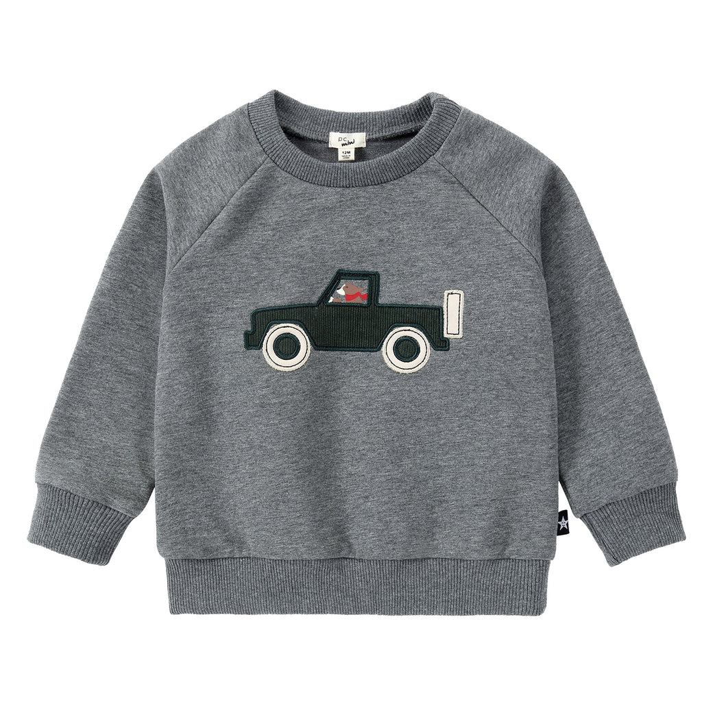 Heather Grey Sweatshirt With Truck Applique