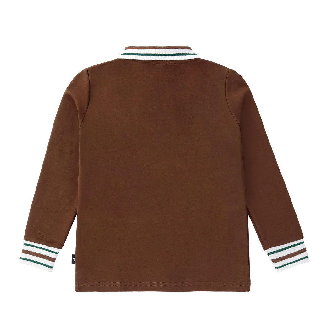 Brown Polo with Striped Ribbing
