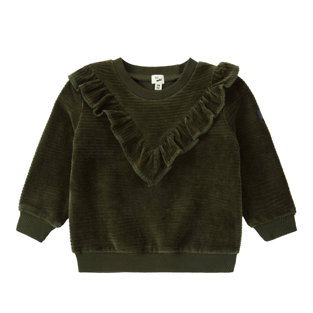 Baby Green Ribbed Velour Ruffle Sweatshirt