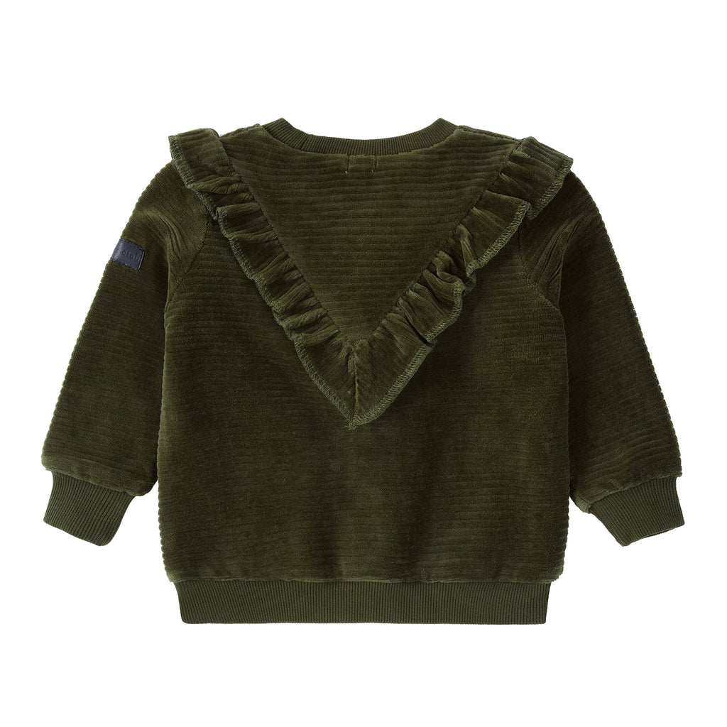 Baby Green Ribbed Velour Ruffle Sweatshirt