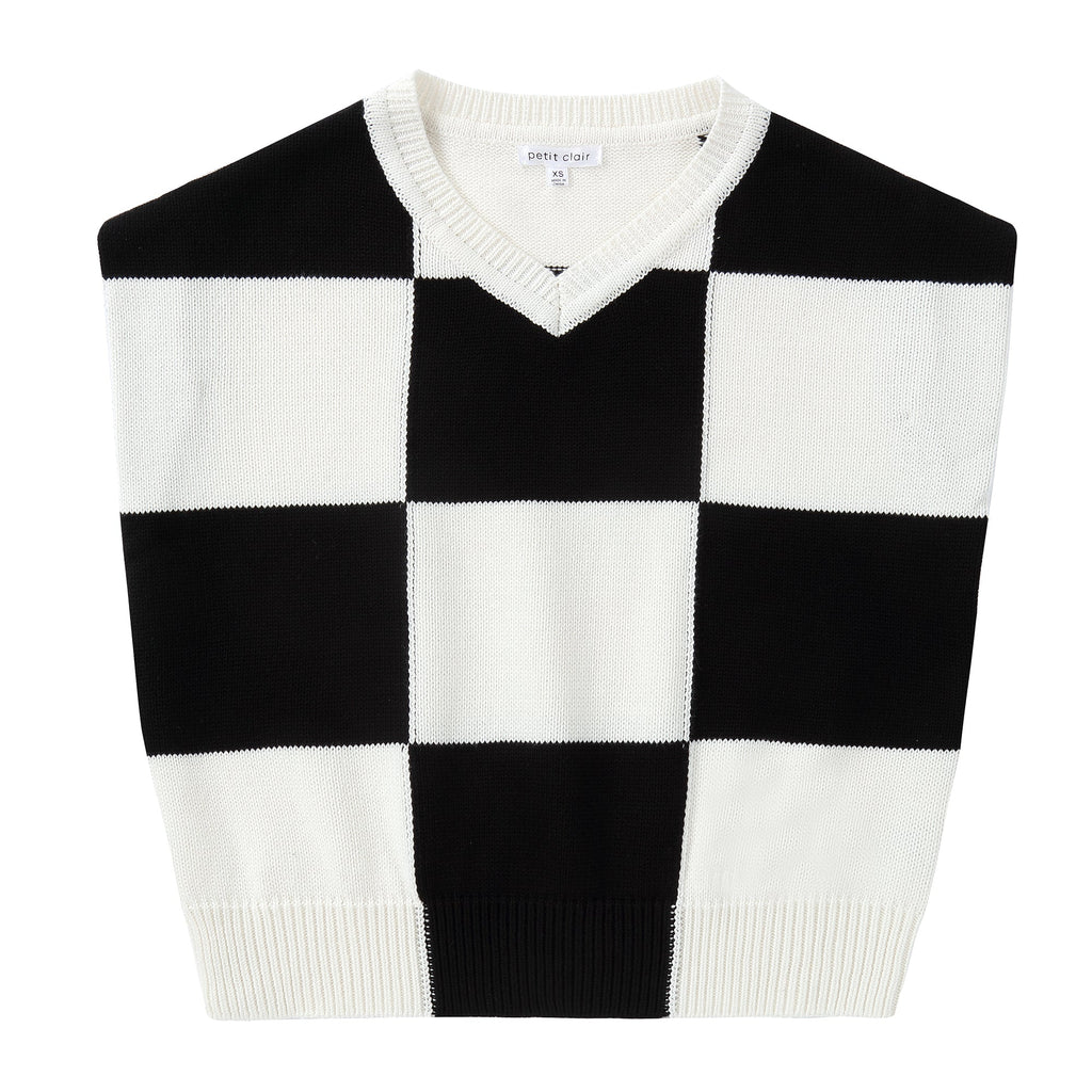 Black and White Cropped Color Block V-Neck Vest