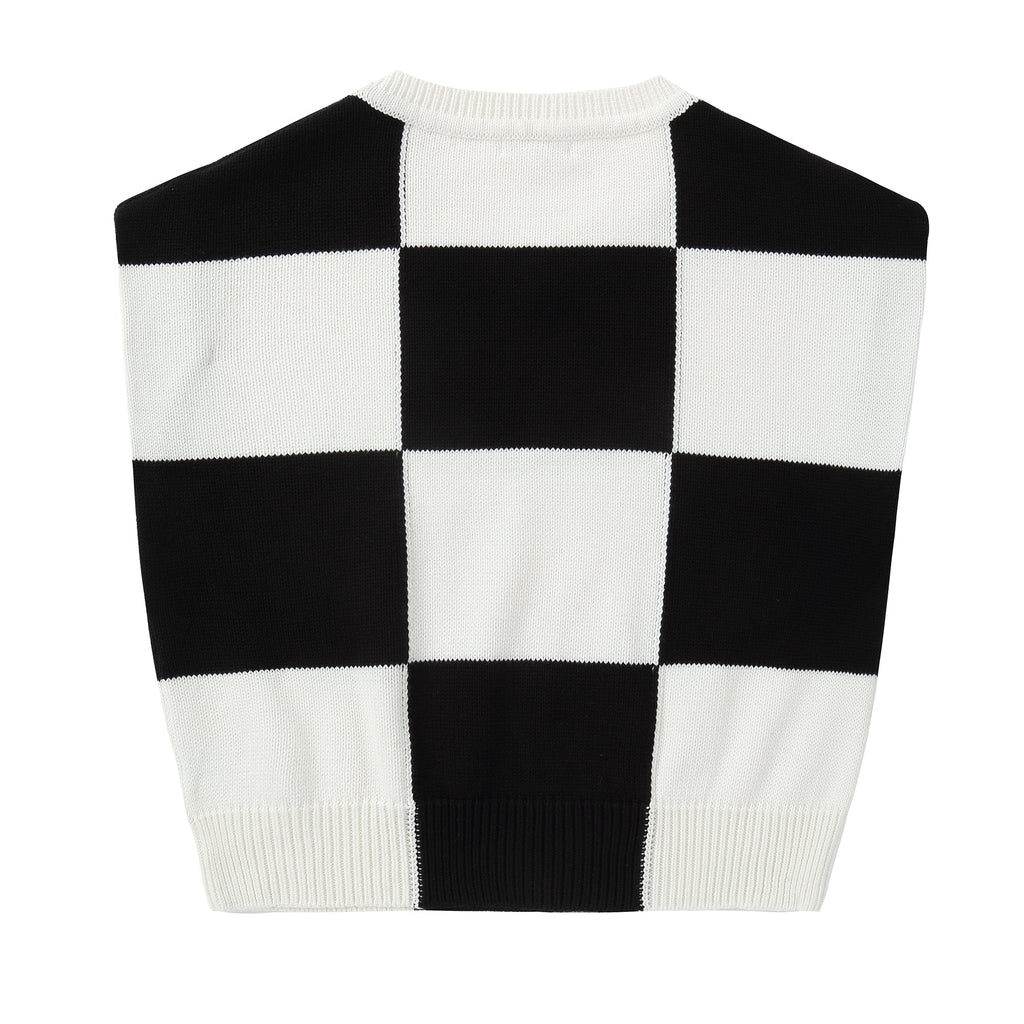 Black and White Cropped Color Block V-Neck Vest