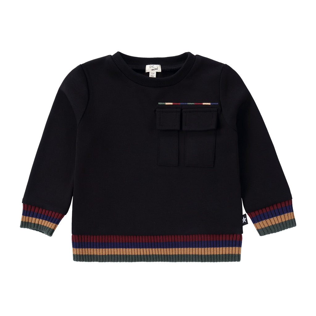 Baby Black Sweatshirt with Multi Color Sweater Ribbing