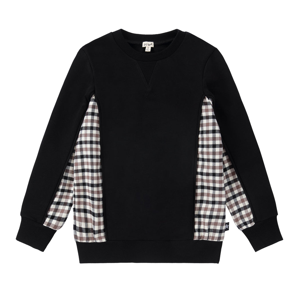 Black Sweatshirt With Plaid Colorblock