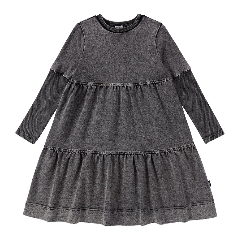 Black Denim Wash Tiered Dress