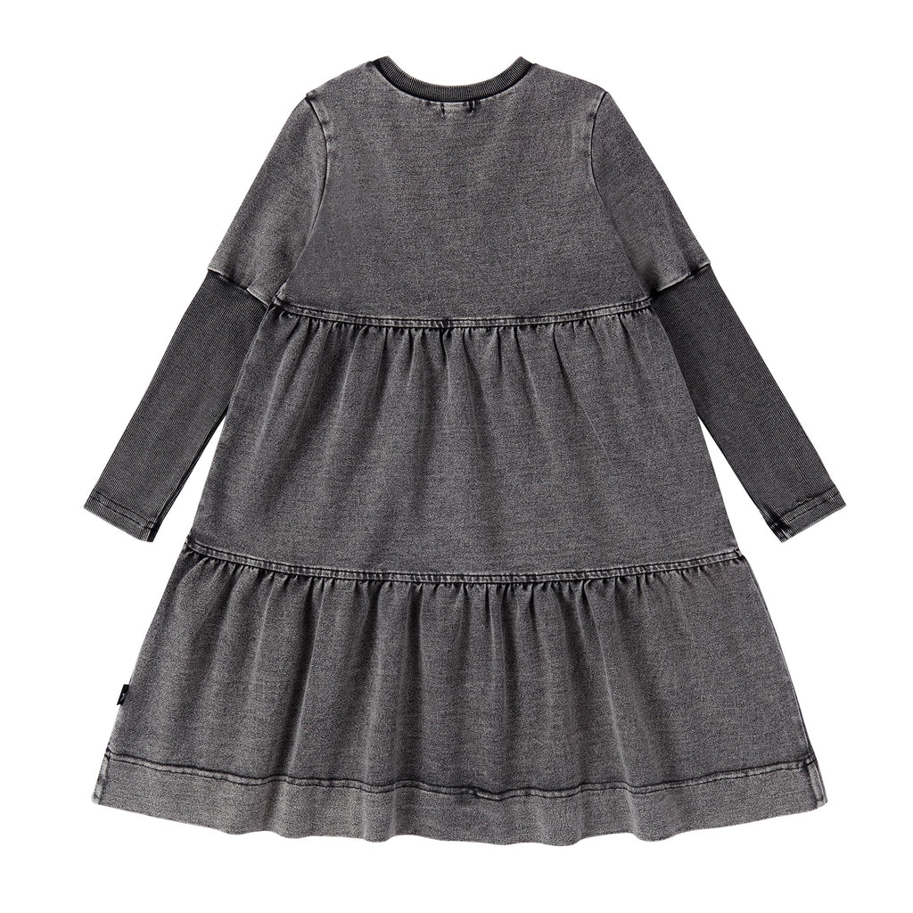 Black Denim Wash Tiered Dress