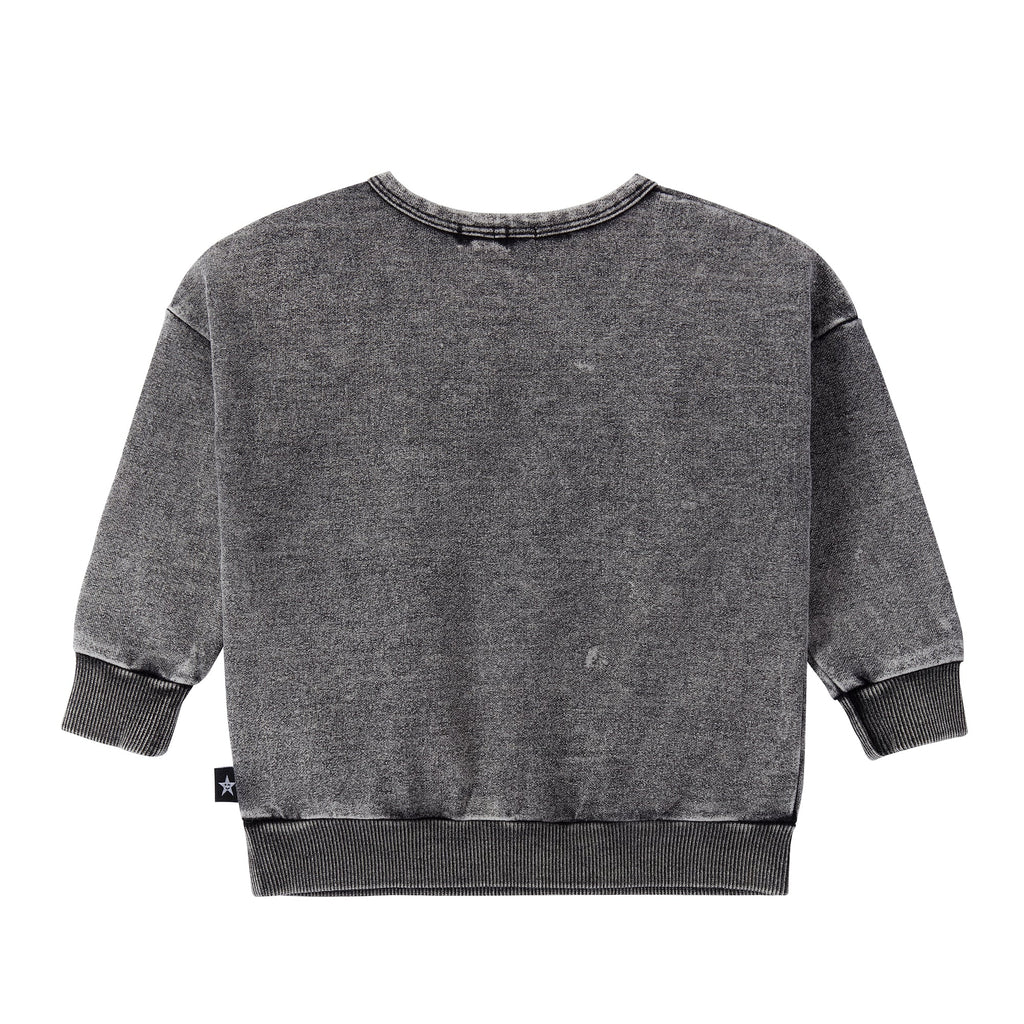 Baby Black Denim Wash Sweatshirt with Ruffle Pocket Detail