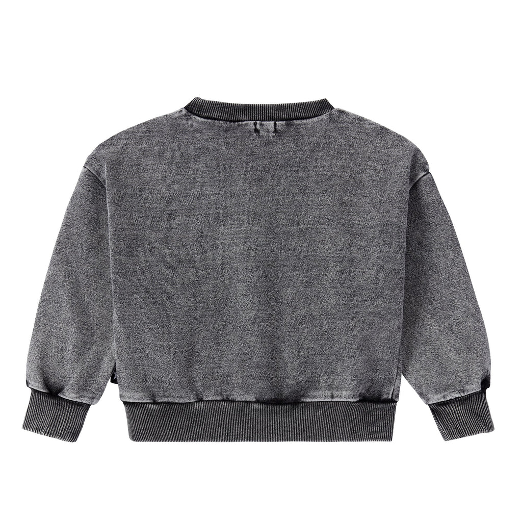 Black Denim Wash Sweatshirt with Pocket Detail