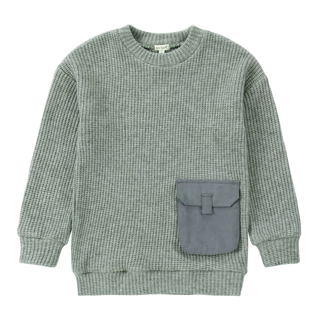 Green Chunky Sweater With Pocket Detail