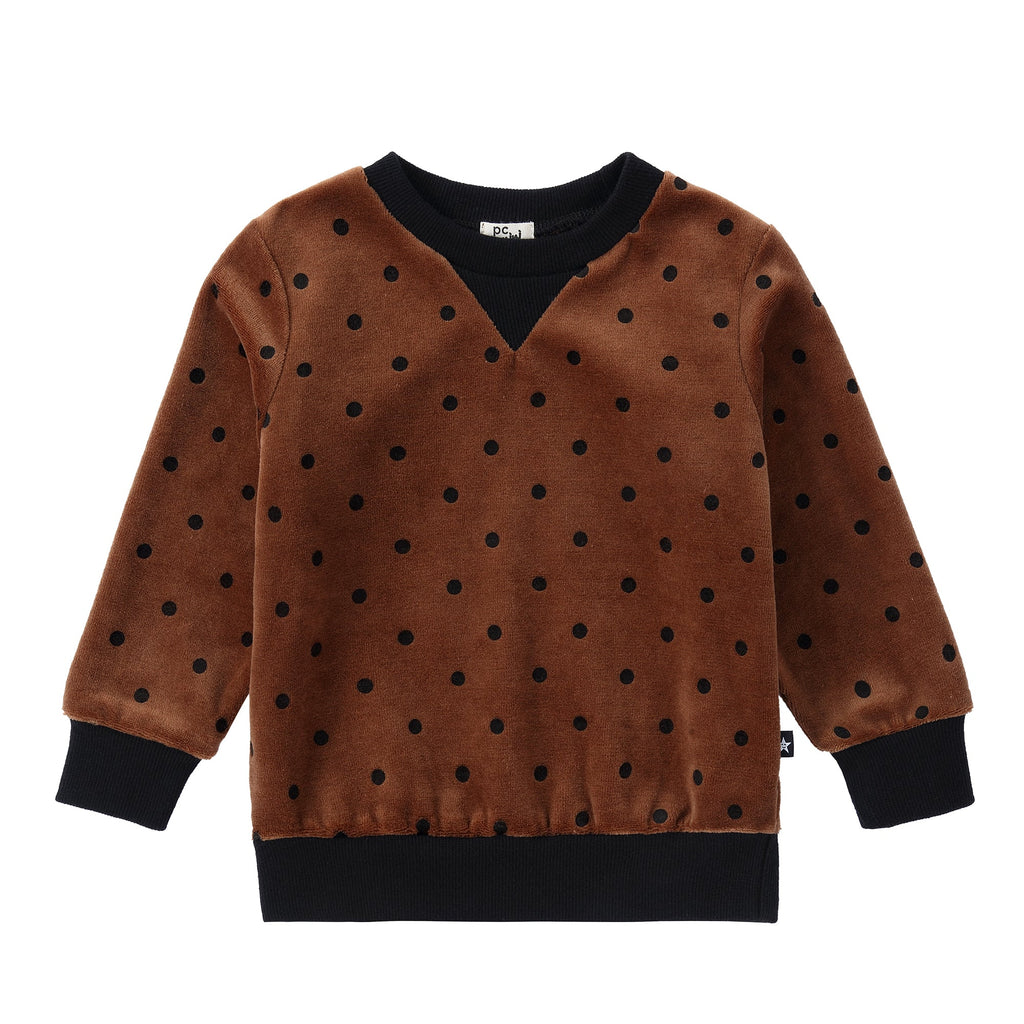 Brown Dot Printed Velour Sweatshirt