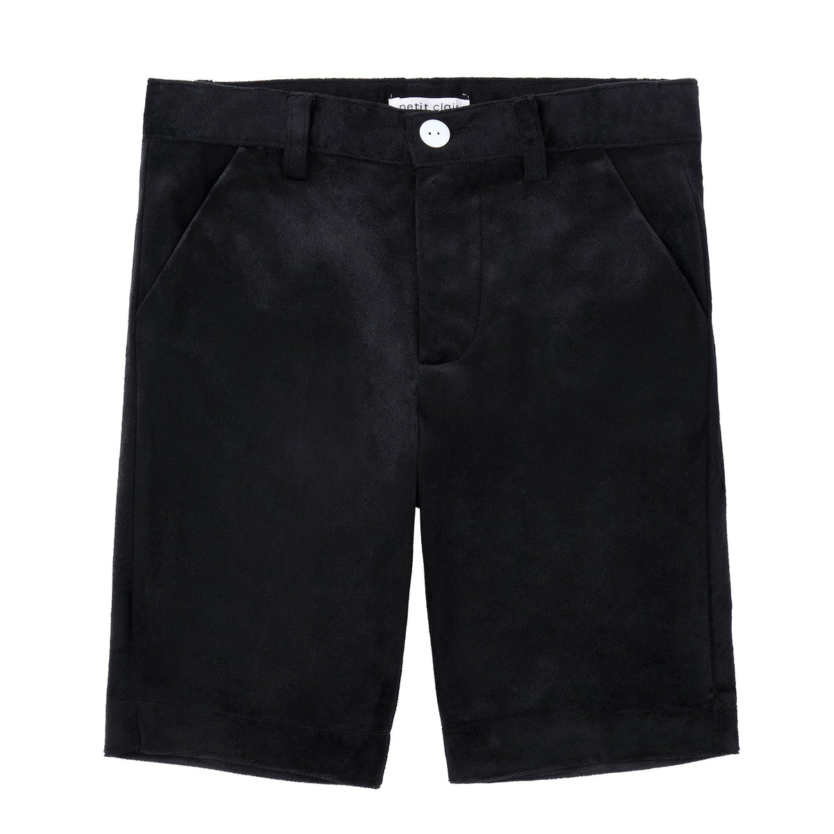 Black Velvet Shorts With Ivory Buttons | Petit Rack