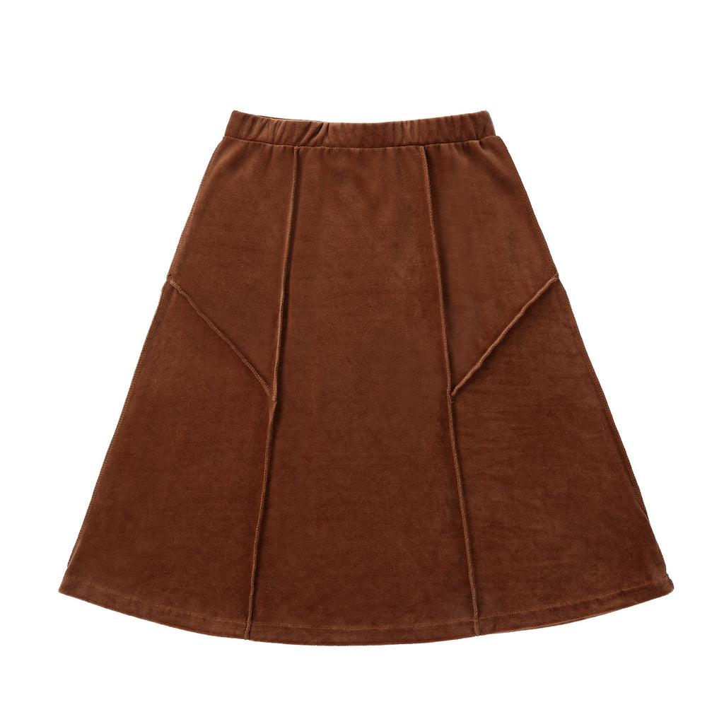 Brown Velour Paneled A-line Skirt