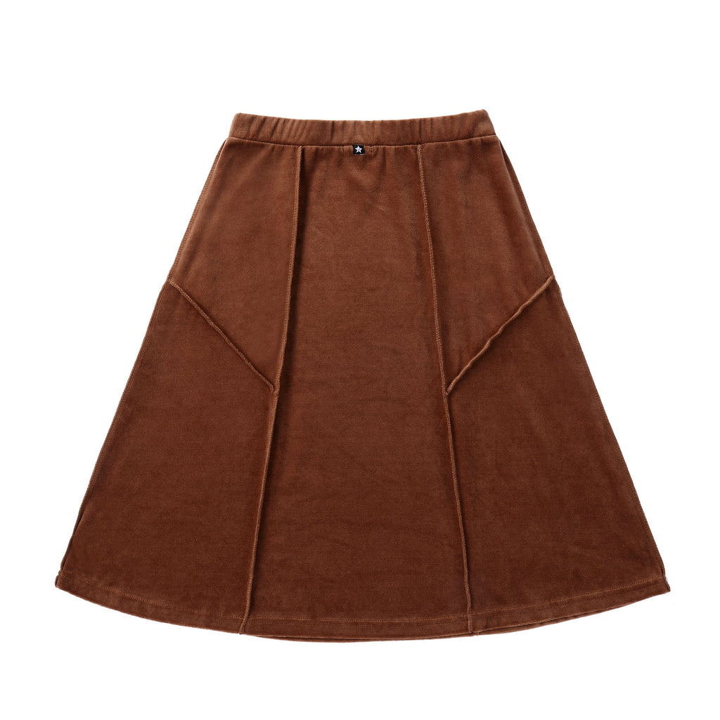 Brown Velour Paneled A-line Skirt