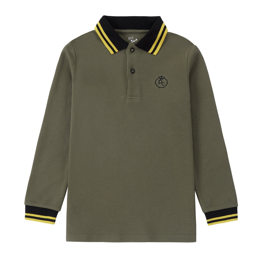 Army Green Polo With Mustard and Black Striped Details