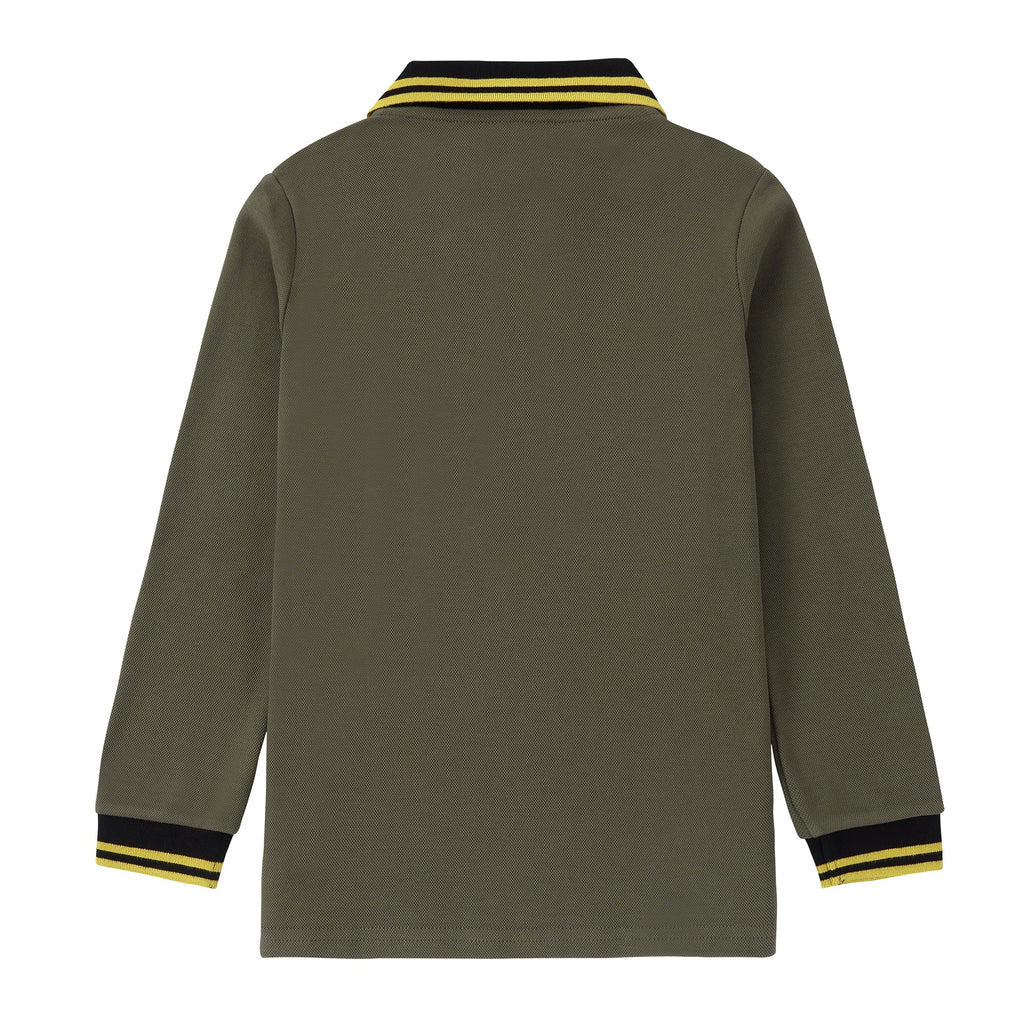 Army Green Polo With Mustard and Black Striped Details