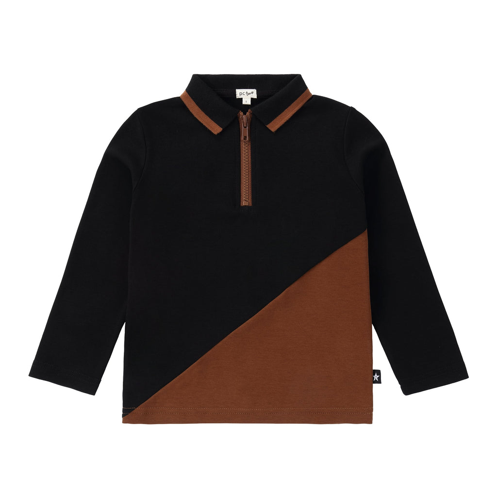 Brown and Black Zipper Polo