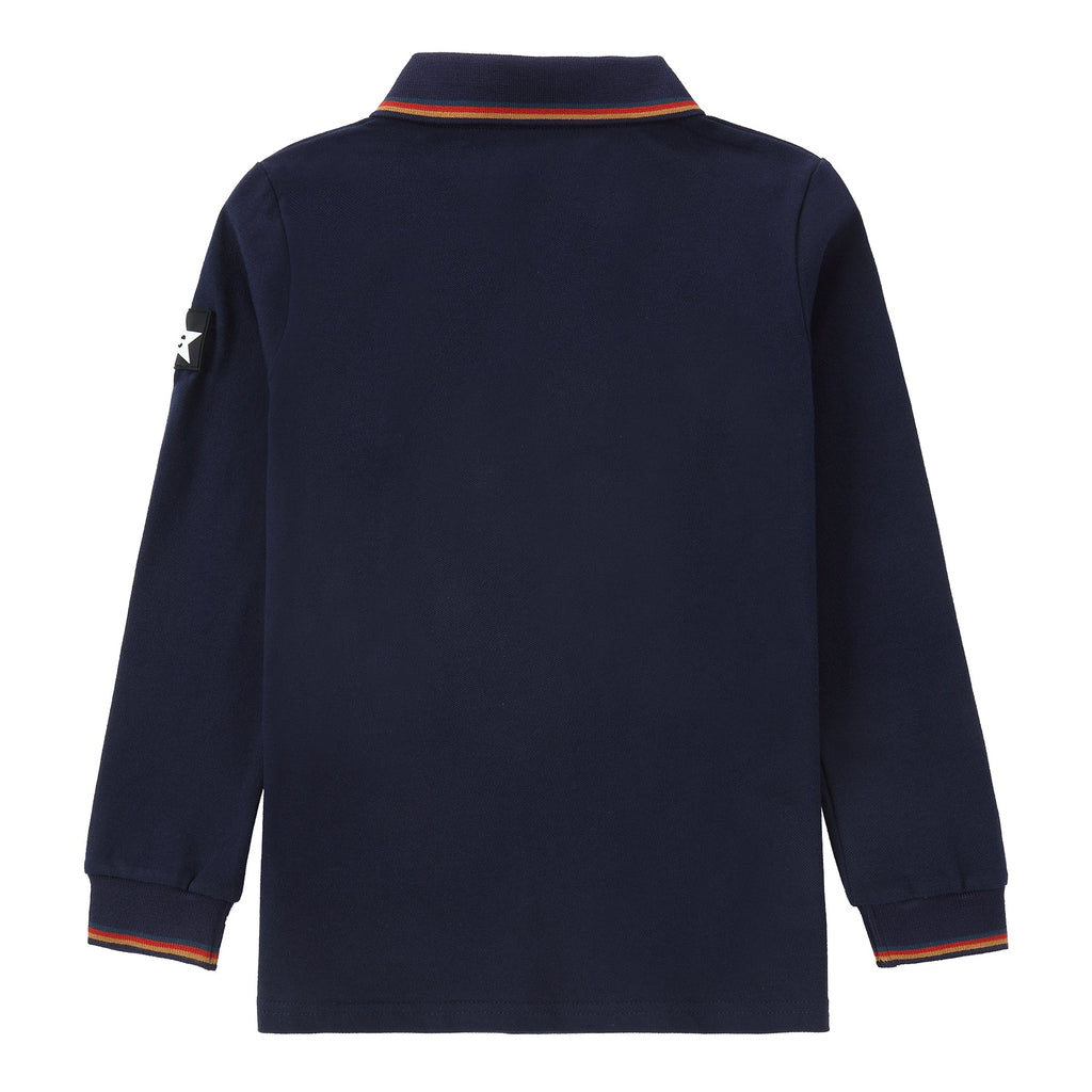 Navy Blue Polo With Colorful Stripe Details