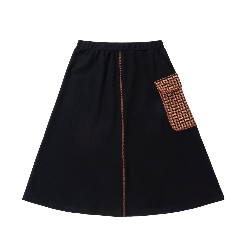 Teens Black Skirt with Houndstooth Pocket Detail