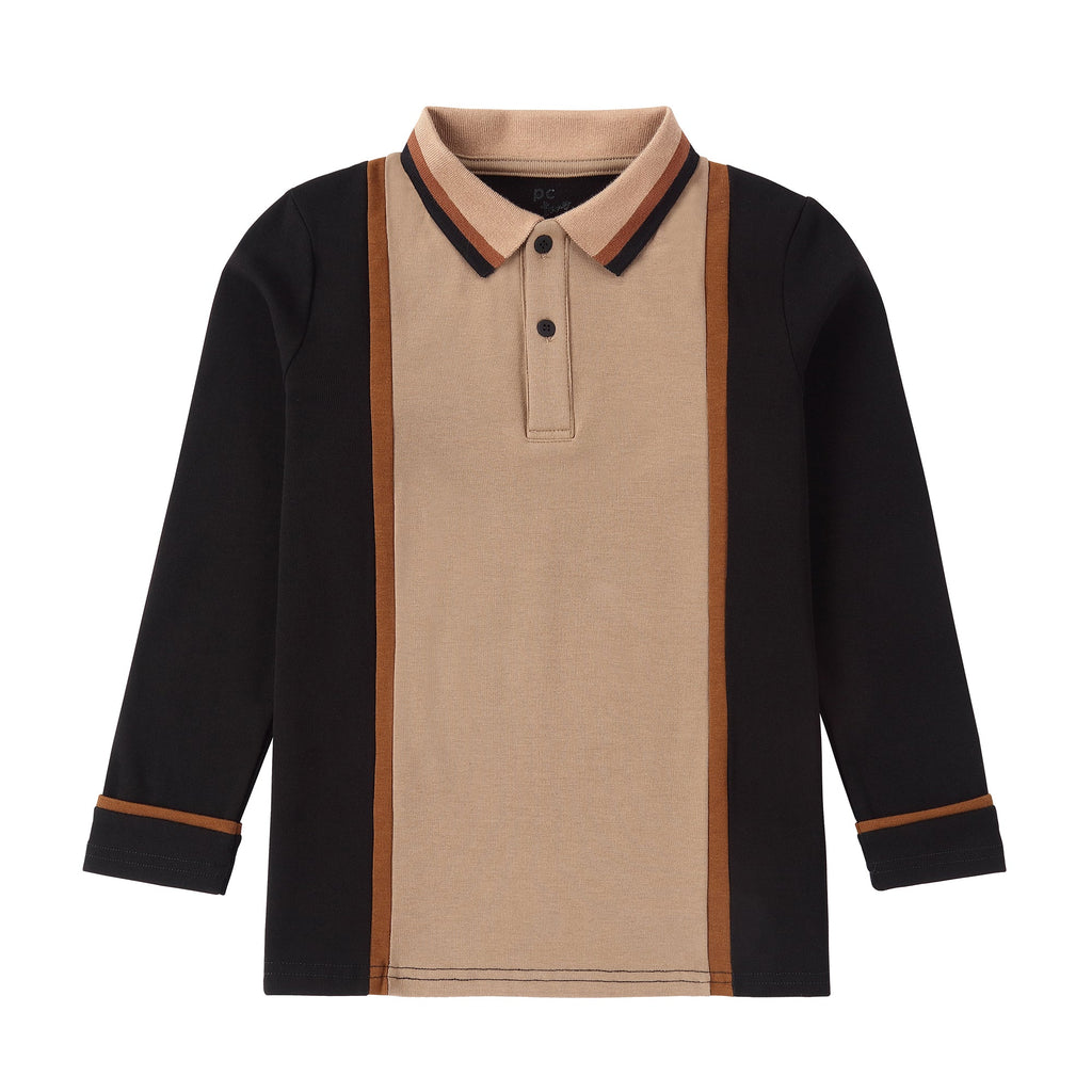 Tan, Black and Brown Colorblock Polo