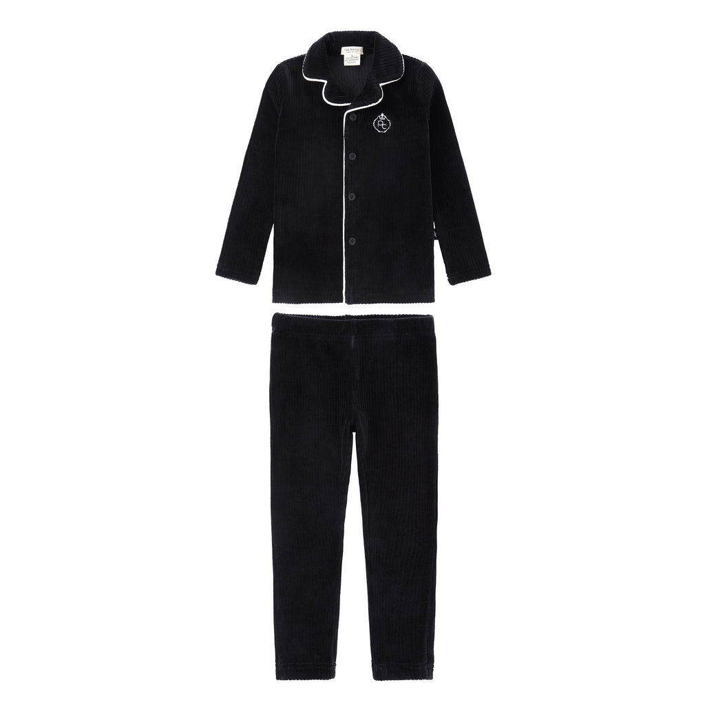 Black Velour Ribbed Button Down Pajama