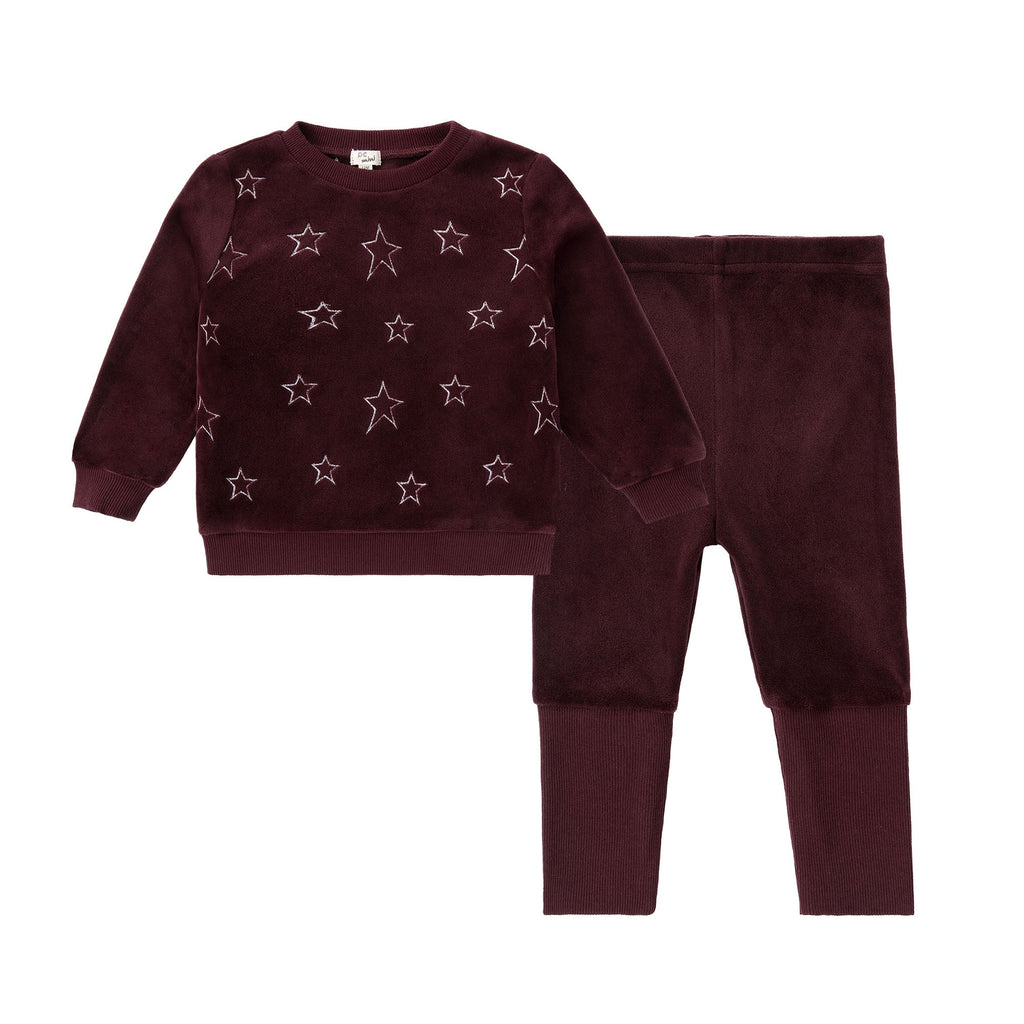 Baby Velour Embroidered Star Sweatshirt Set