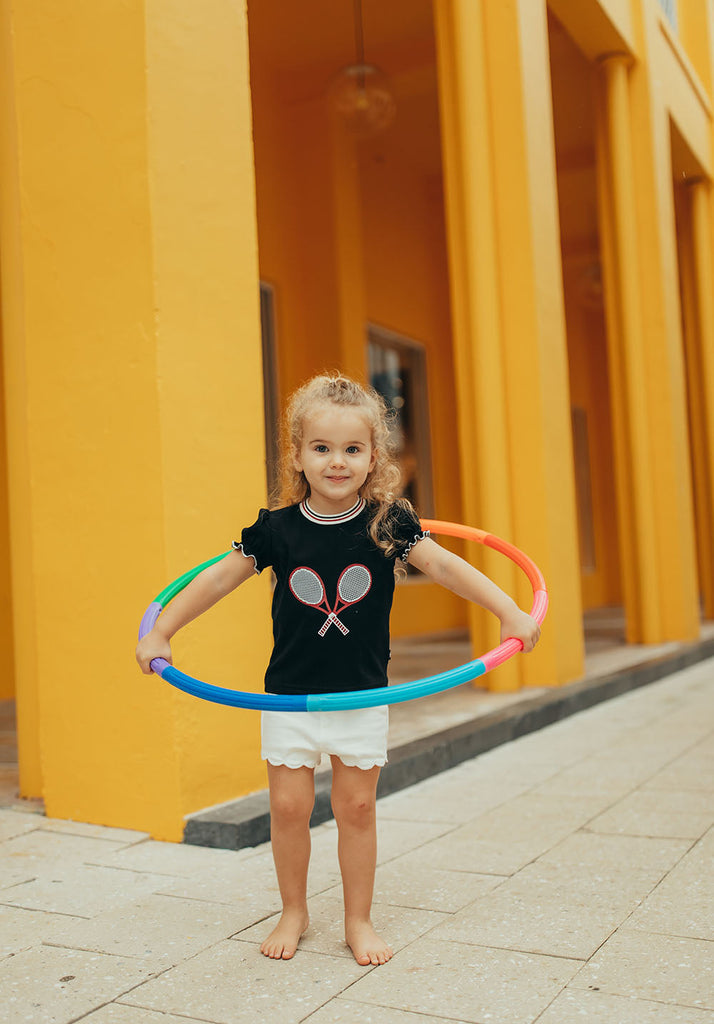 Baby Girl Tennis Applique T-shirt with Puff Sleeve