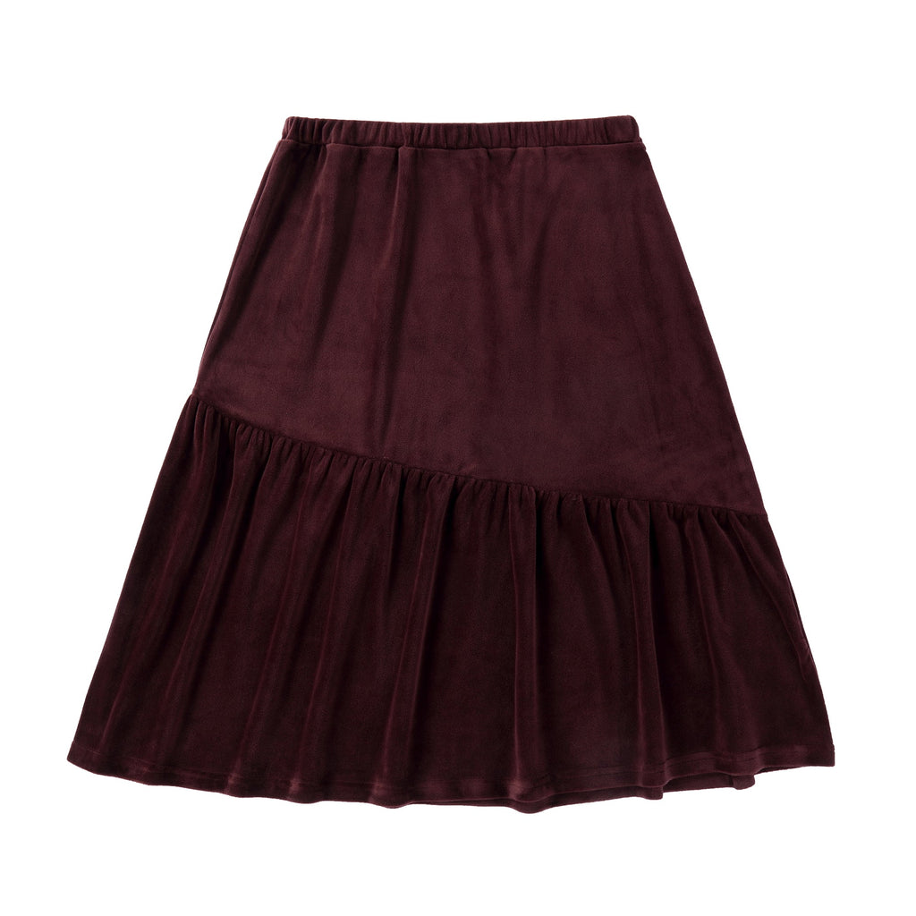 Deep Plum Velour Asymetrical Tiered Skirt