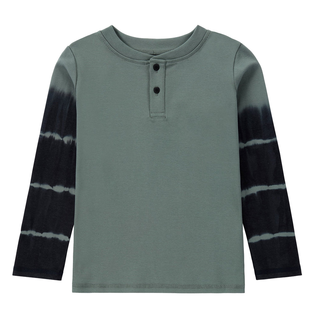 Moss Green Henley with Black Tie Dye Sleeves