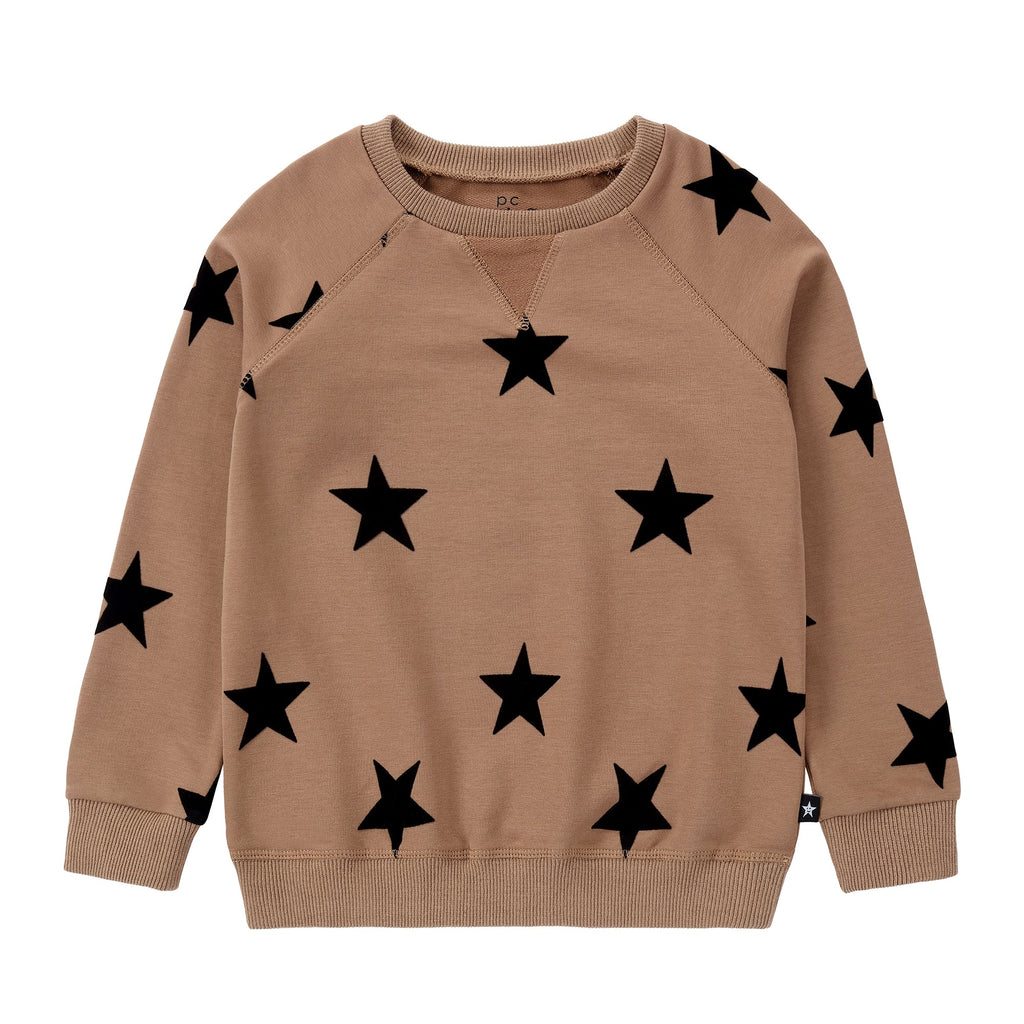 Tan Velvet Star Printed Sweatshirt