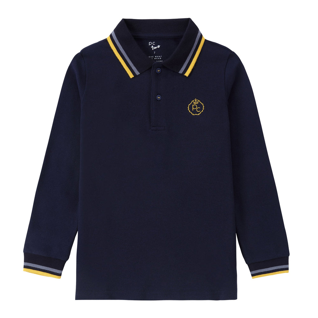 Navy Blue Polo With Yellow And Blue Striped Details