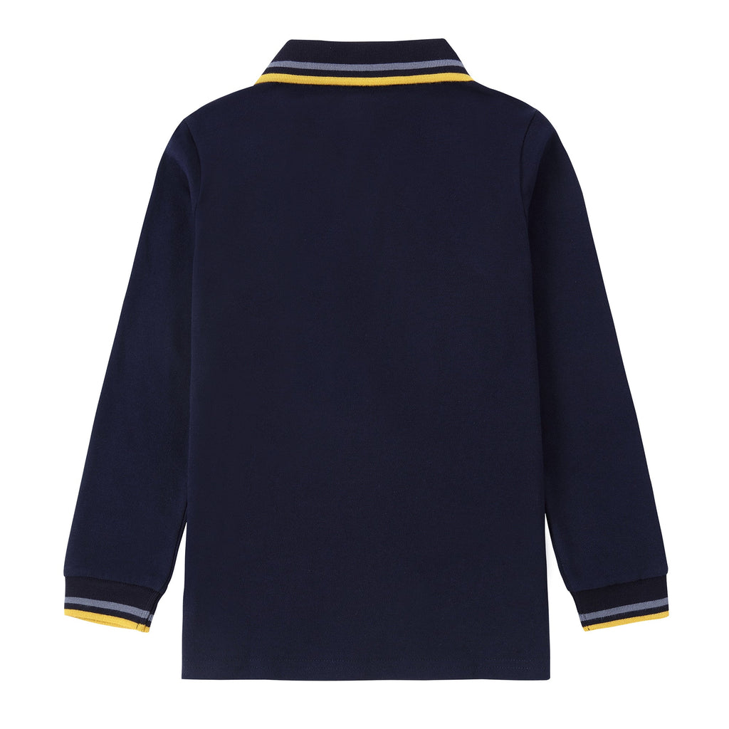Navy Blue Polo With Yellow And Blue Striped Details