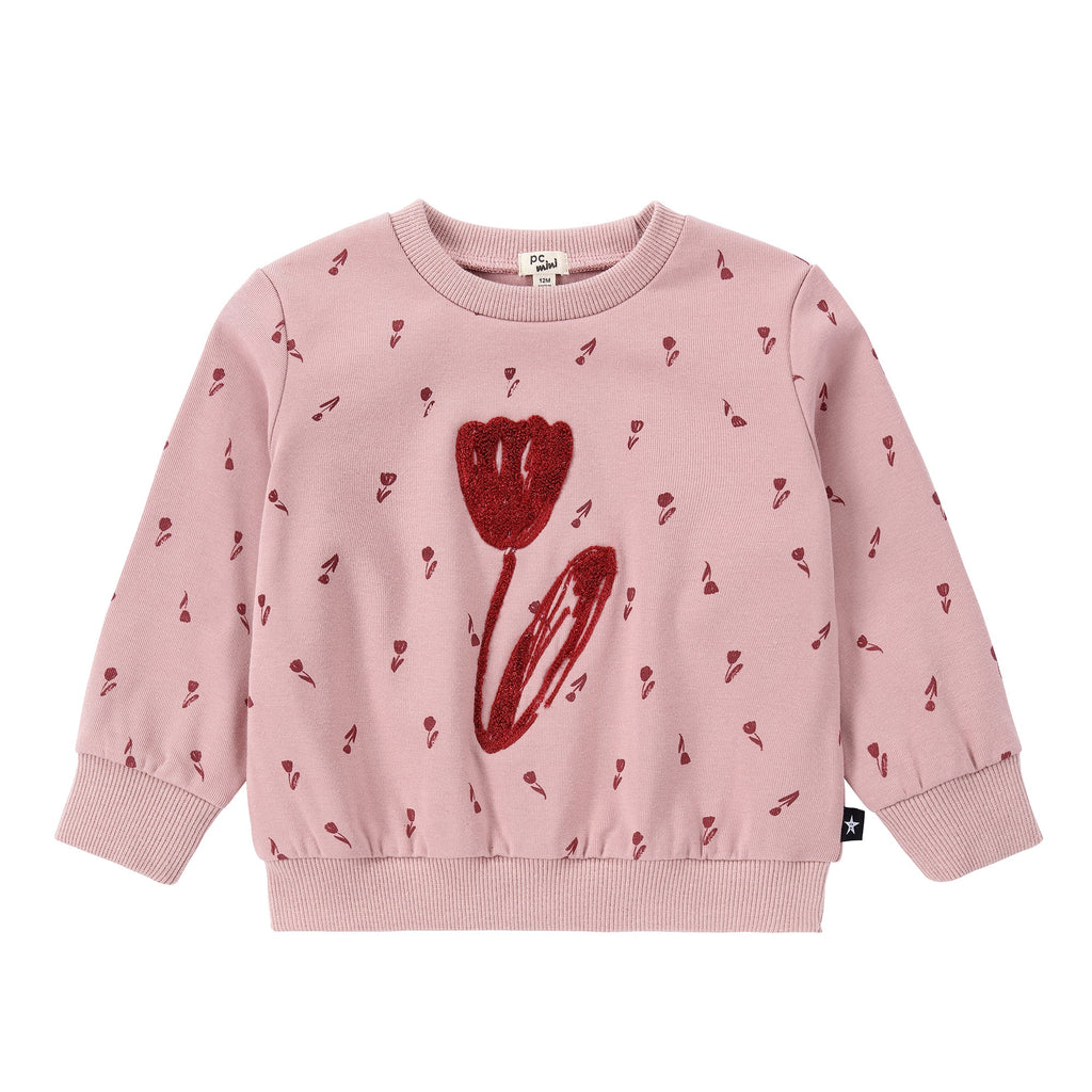 Pink Tulip Printed Sweatshirt with Terry Embroidery Detail
