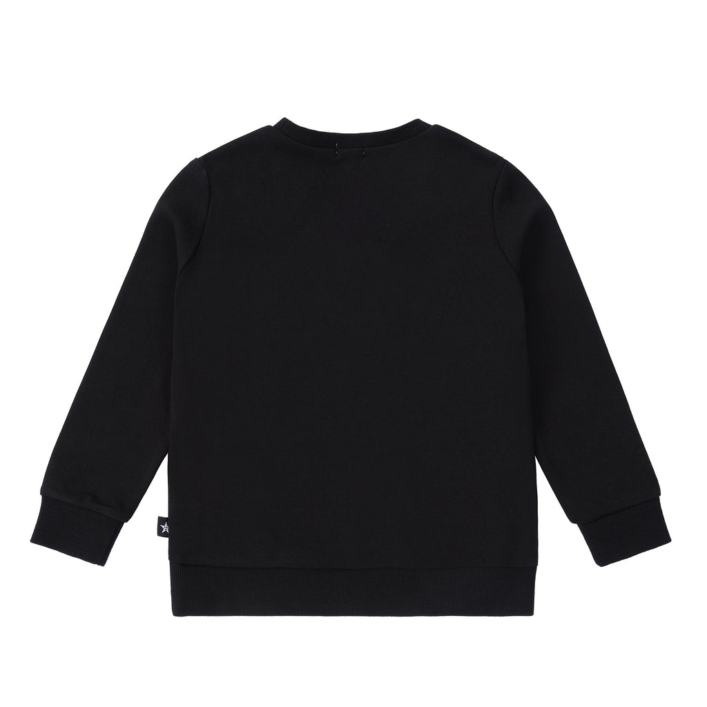 Black Sweatshirt with Houndstooth Leaf Applique